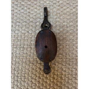 Vintage Wood and Cast Iron Single Drum Block and Tackle Pulley